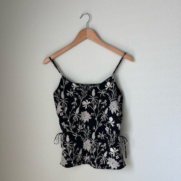 Scotch & Soda Maison Scotch Mix Media Side Tie Floral Tank in Black/ White - Picture 5 of 9